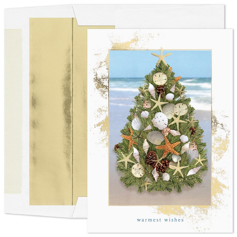 8 x 5.5 Box of 16 Shell Tree Holiday Cards