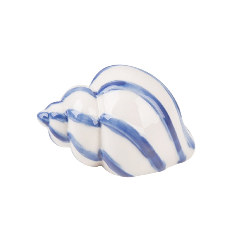 3" Blue and White Stripe Ceramic Shell Figurine Wilford & Lee Home