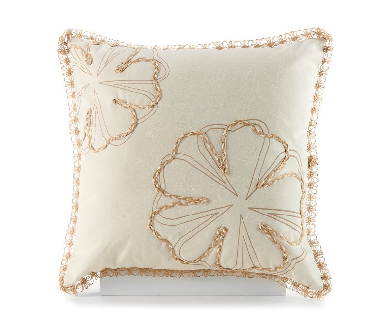 20" Sq Beige Flower Fringe Pillow Wilford & Lee Home Accents