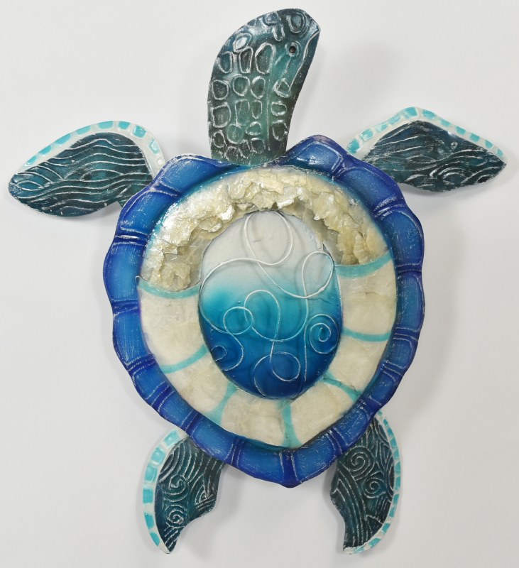 Blue and White Capiz Turtle Wall Plaque - Wilford & Lee Home Accents