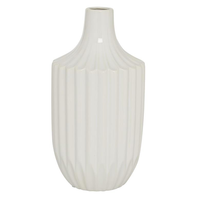 13" White Ceramic Ribbed Vase Wilford & Lee Home Accents