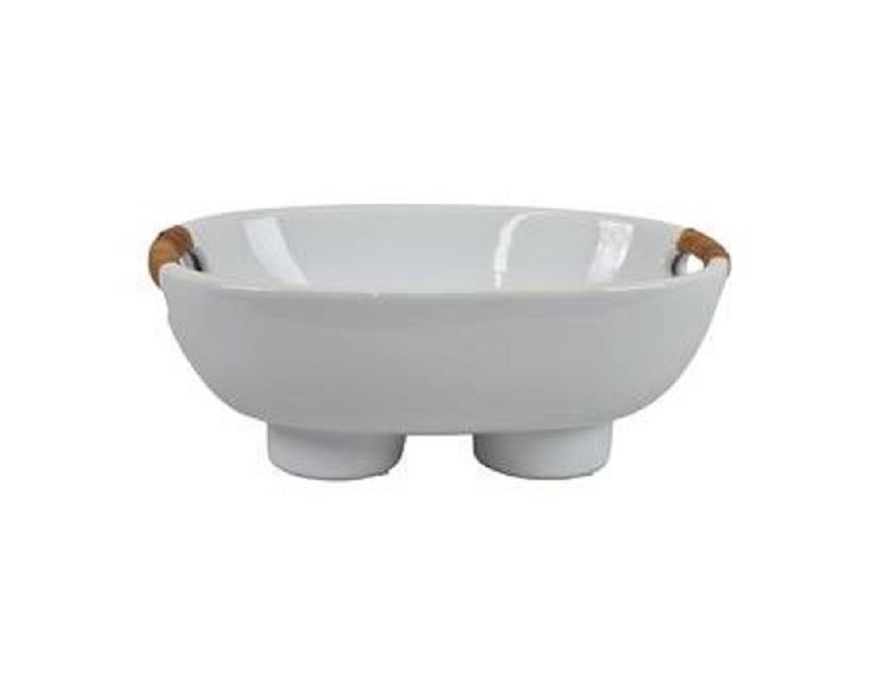 12" Oval White Footed Bowl With Handles Wilford & Lee Home Accents
