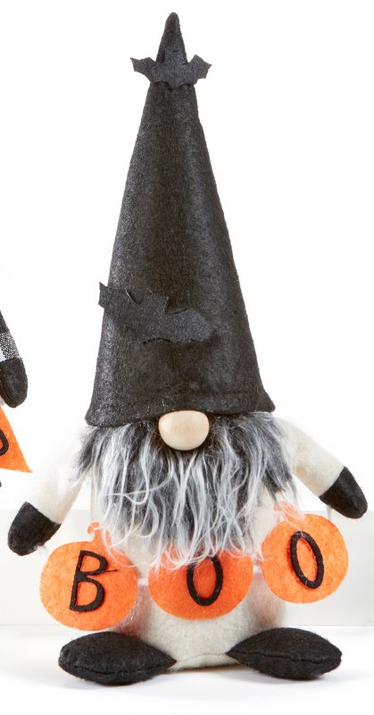 Halloween Gnome Holding Hey Boo Banner