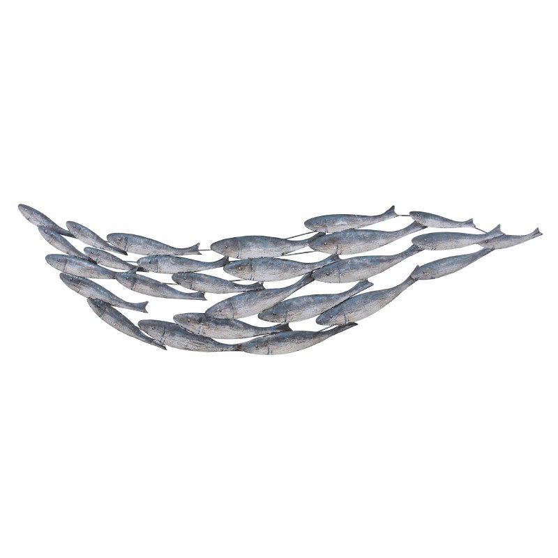68" Gray and Blue Metal School of Fish Coastal Wall Art Plaque