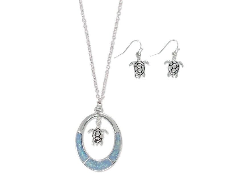 Set of Two 18" Silver Toned and Blue Glitter Polyresin Inlay Turtle