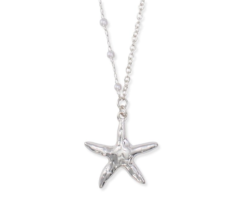 18" Silver Toned Starfish With Pearls Necklace Wilford & Lee Home Accents