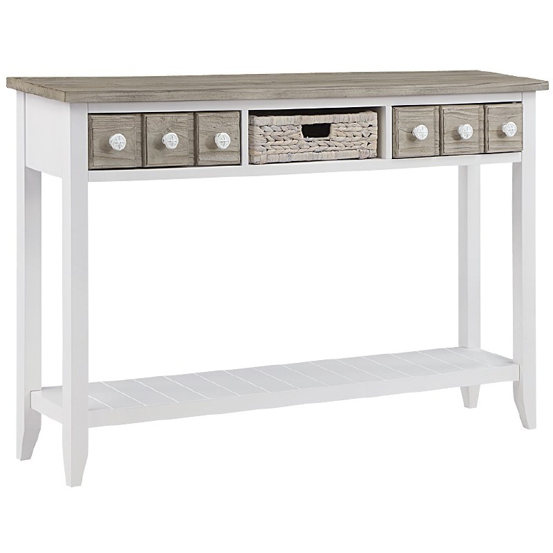 54" Driftwood and Ivory Two Drawer One Basket Console Table Wilford