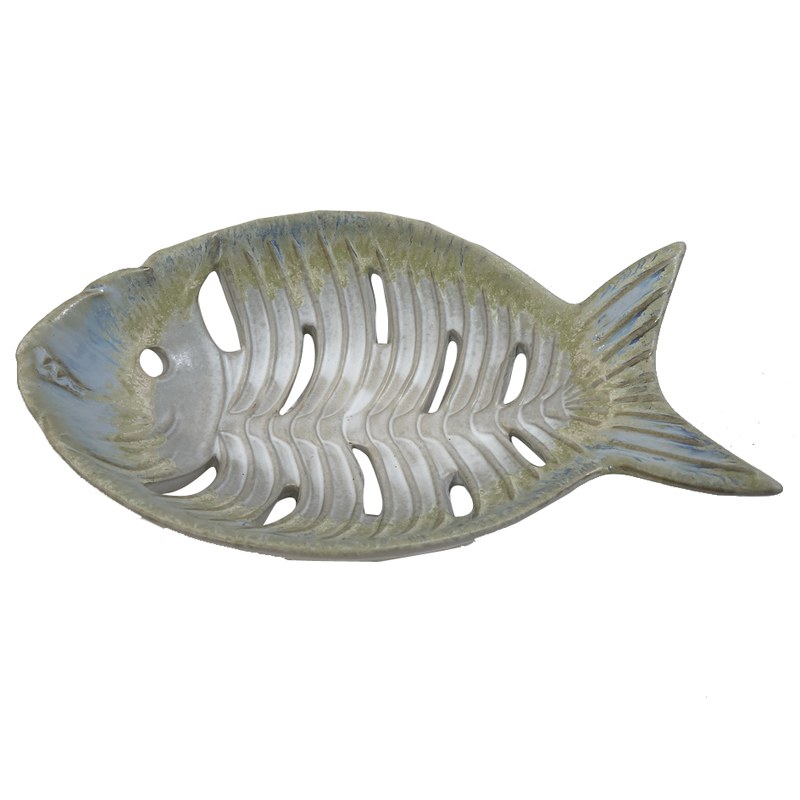 9" Blue and Green Fish Plate With Holes Wilford & Lee Home Accents