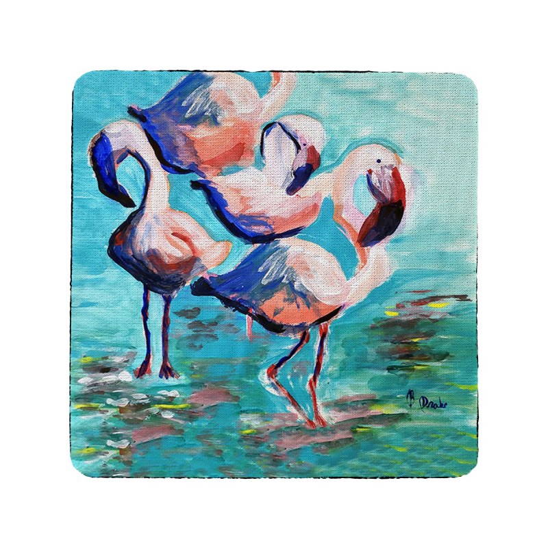 4" Sq Dancing Flamingos Rubber Coaster Wilford & Lee Home Accents
