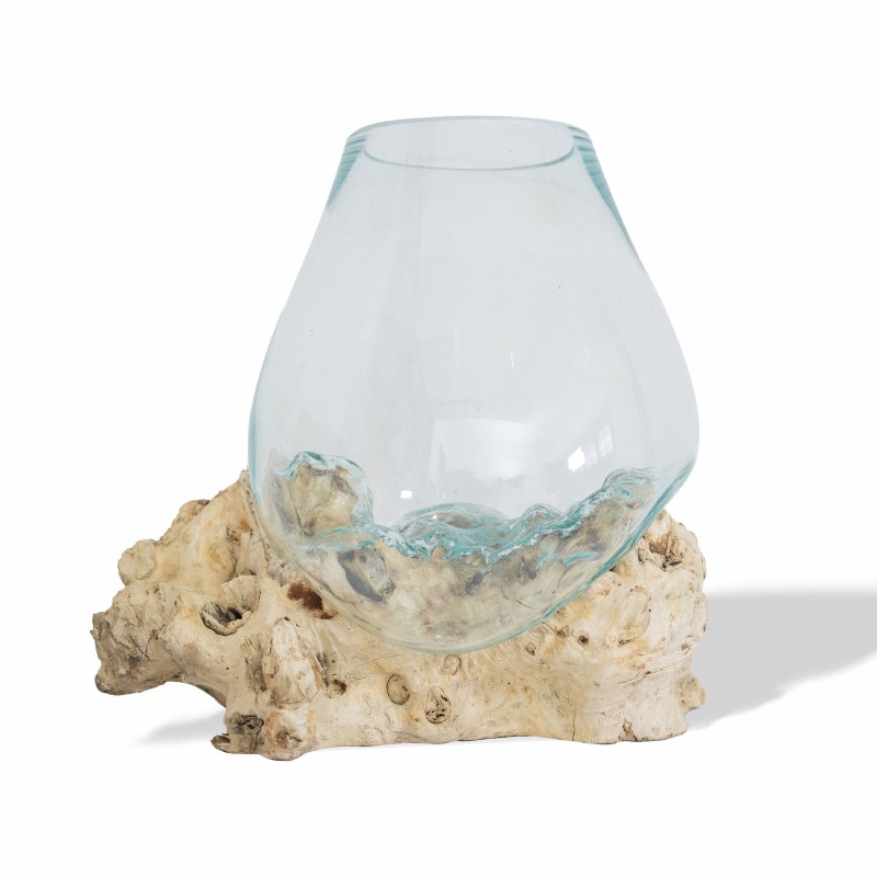 10" Bleached Root Coastal Glass Bowl Wilford & Lee Home Accents