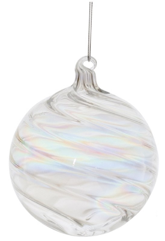 4 Clear White Silver Swirl Ball Ornament
