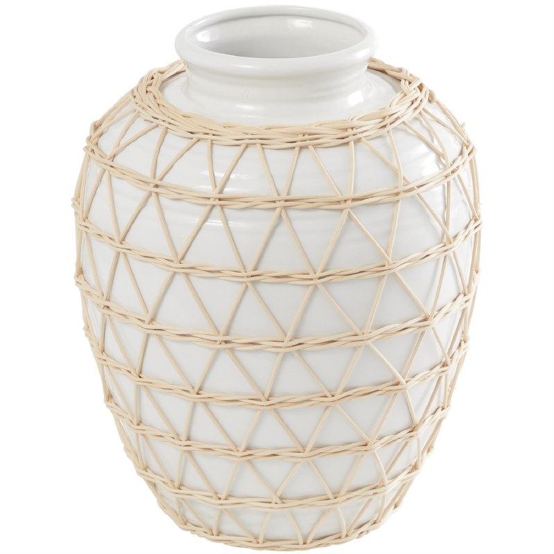 14" White Ceramic Vase Wrapped in Rattan Wilford & Lee Home Accents