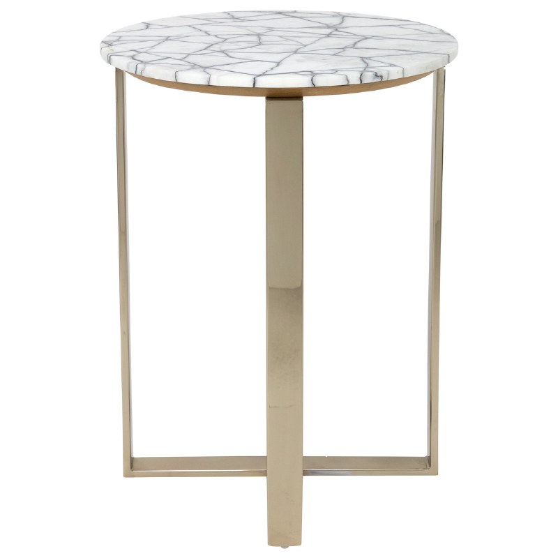 18" Round White Marble Top and Gold Metal Base End Table Wilford & Lee Home Accents