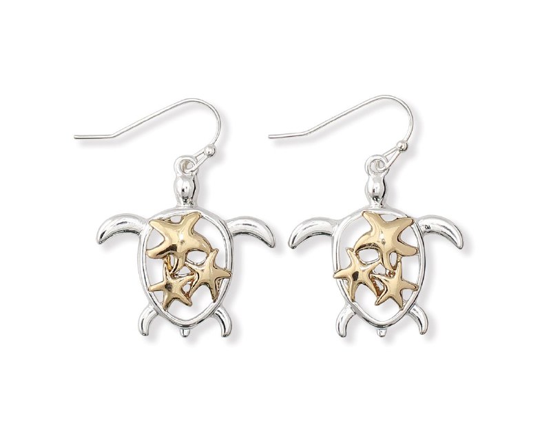Silver and Gold Toned Sea Turtle Earrings Wilford & Lee Home Accents