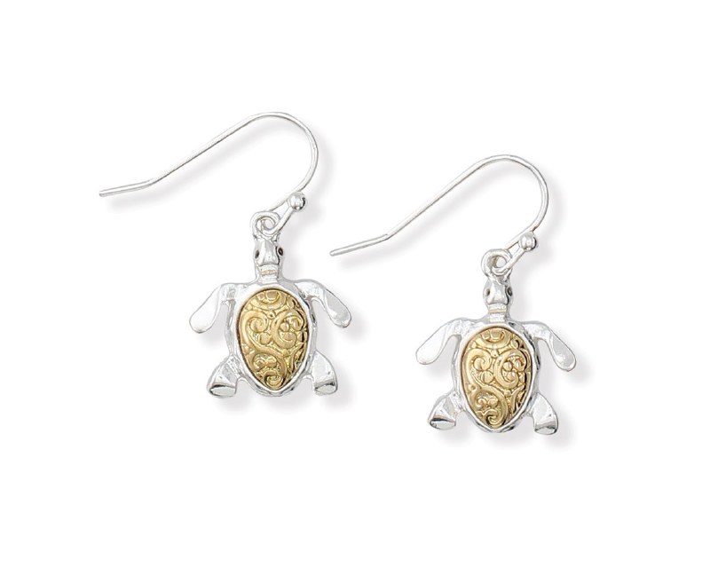 Silver and Gold Toned Sea Turtle Earrings Wilford & Lee Home Accents