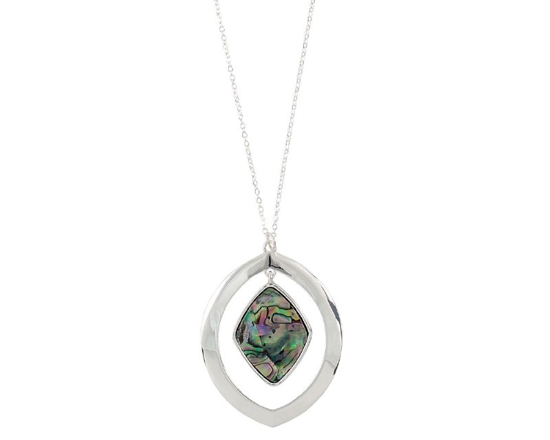 Silver Toned and Abalone Oval Pendant Necklace Wilford & Lee Home Accents