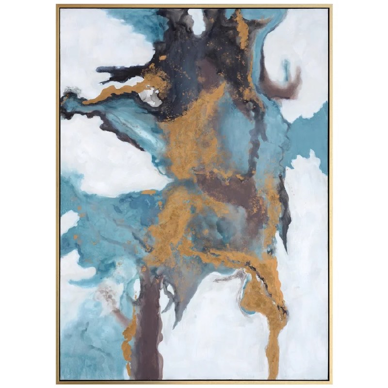 70" x 50" Black, Blue, and Gold Abstract Framed Canvas Wilford & Lee