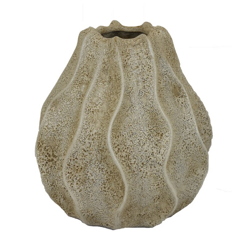 9" Distressed White Ceramic Textured Flange Vase Wilford & Lee Home