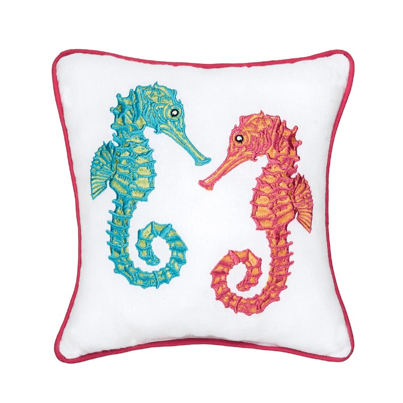 10" Sq Seahorse Duo Decorative Coastal Pillow Wilford & Lee Home Accents