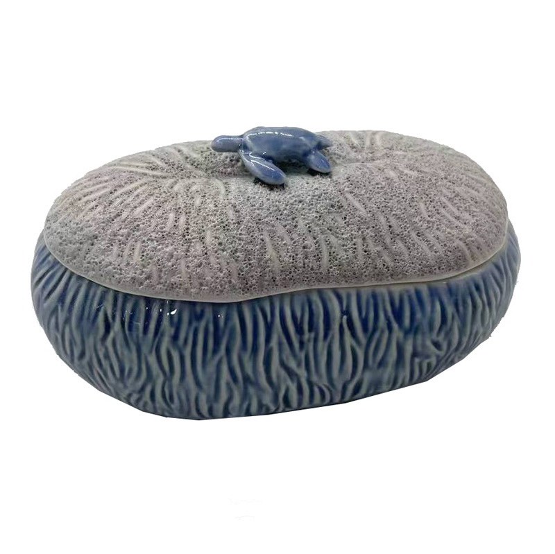 6" Blue Oval Ceramic Sea Turtle Box Wilford & Lee Home Accents