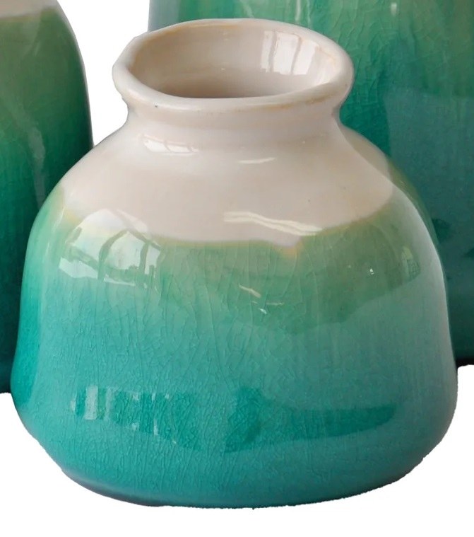 4" White, Green, and Blue Ceramic Squat Vase Wilford & Lee Home Accents