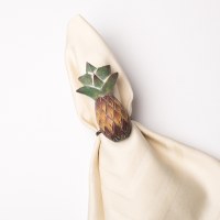 4" Green and Brown Carved Wood Pineapple Napkin Ring