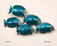 11" x 18" School of 5 Blue Tangs Coastal Metal Wall Art Plaque