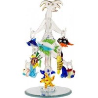 6" Mini Clear Crystal Palm Tree With Multicolor Fish Ornaments 6" Mini Clear Crystal Palm Tree With Multicolor Fish Ornaments