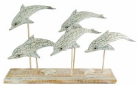 21" Distressed Finish School Of Dolphin Sculpture