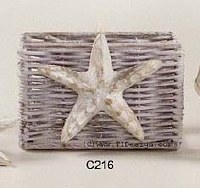 6" Distressed White Finish Starfish Wicker Napkin Holder