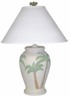 28" Cream Light Green Palm Trees Lamp