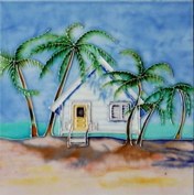 8" Square Multicolor Beach Bungalow Ceramic Tile