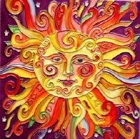 8" Square Multicolor Happy Sun Ceramic Tile