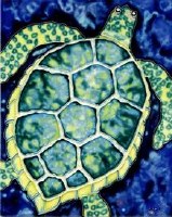 10" x 8" Green Sea Turtle on Blue Ceramic Tile