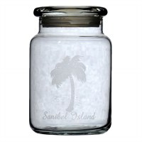 26 oz Clear Glass Sanibel Island Palm Tree Jar With Lid