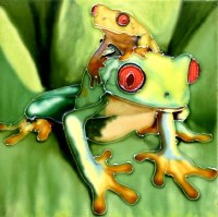 6" Square Green Treefrog Pair Ceramic Tile