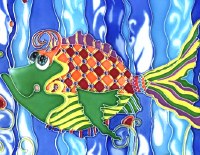 6" Square Multicolor Fantastic Fish Ceramic Tile