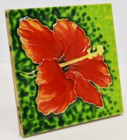 6" Sq Hibiscus Ceramic Decorative Tile