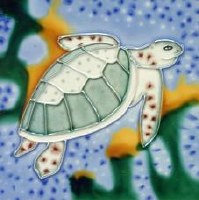 6" Square Abstract Loggerhead Sea Turtle Ceramic Tile