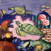 6" Square Multicolor Sea Turtle Pair in Seascape Ceramic Tile
