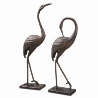 47" Cast Aluminum Bronze Crane Pair Figurine