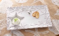 16" White Rectangle Starfish Chip & Dip Plate  by Mud Pie
