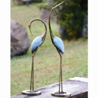 36" Set of 2 Bronze and Verdigris Aluminum Metal Cranes