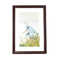 20" x 30" Blue Herons in Wood Fram Watercolor