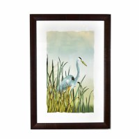20" x 30" Lone Blue Heron in Wood Fram Watercolor