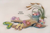 35" Blue & Pink Beach Scene with Shell Bucket Coastal Metal Wall Art Plaque