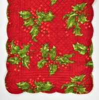 14" x 51" Red Quilted Holly Table Runner