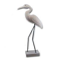 20" White Carved Egret on Wood Base