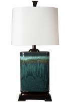 31" Blue Drip Oval Ceramic Lamp