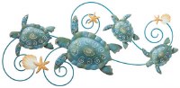 31" Blue & Green Metal Sea Turtle Family Plaque